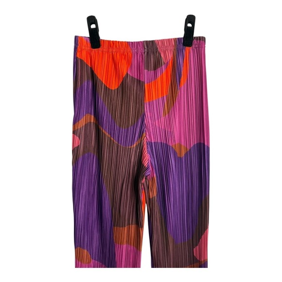 Pretty Little Thing Plisse High Waisted Wide Leg Trousers Pink Purple‎ Print 4 - Picture 7 of 11